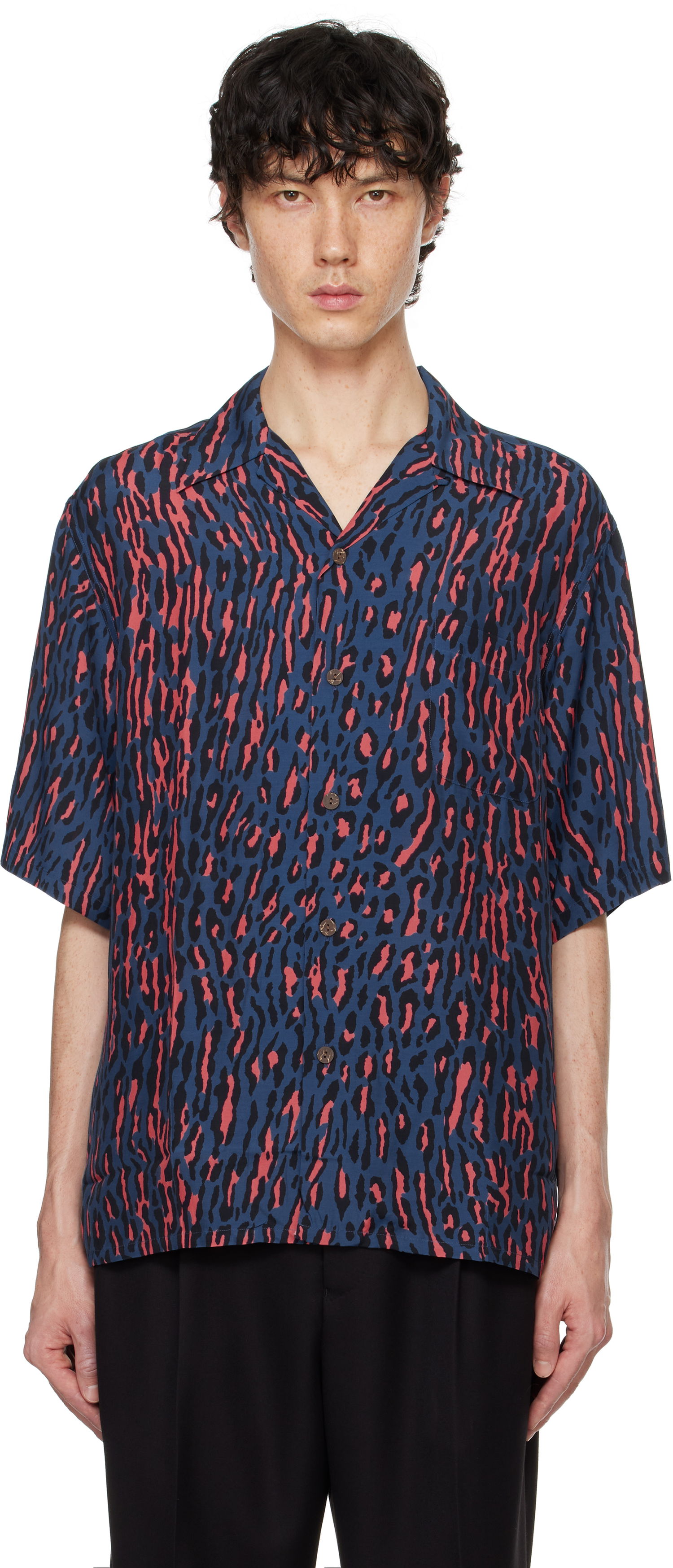 Риза WACKO MARIA WACKO MARIA Leopard Print Short Sleeve Shirt Синьо | 24FWE-WMS-HI01, 0