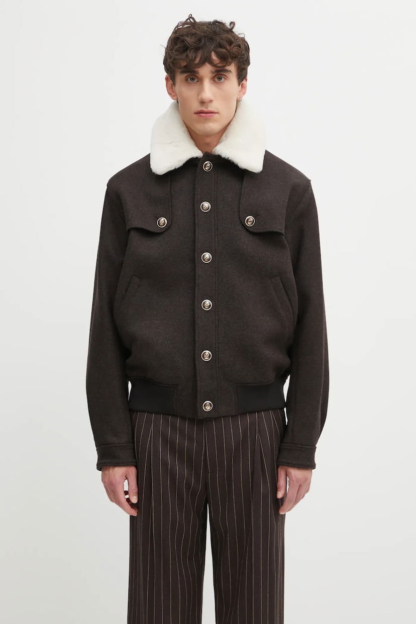 Яке бомбър Drôle de Monsieur Wool Blend Bomber Jacket with Faux Fur Collar Кафяво | I.JT242.WO043