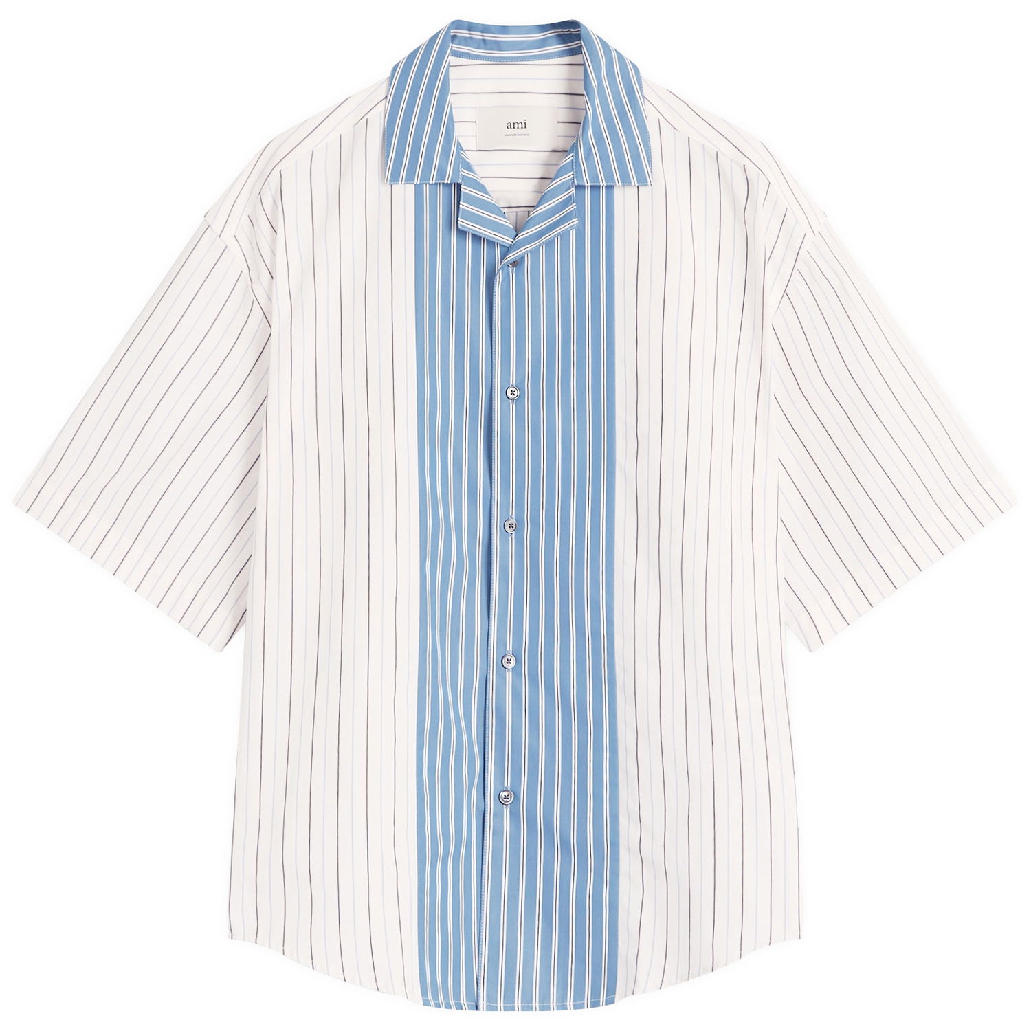 Риза AMI AMI Paris Camp Collar Contrast Stripe Boxy Shirt, Size Large Синьо | HSH286-CO0109-1892, 0