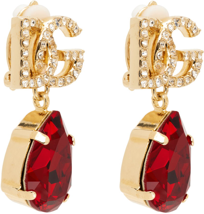 Обеци Dolce & Gabbana Gold & Red 'DG' Crystal Earrings Червено | WEP6S5 W1111, 1
