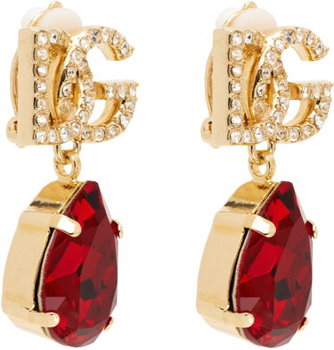 Обеци Dolce & Gabbana Gold & Red 'DG' Crystal Earrings Червено | WEP6S5 W1111, 1