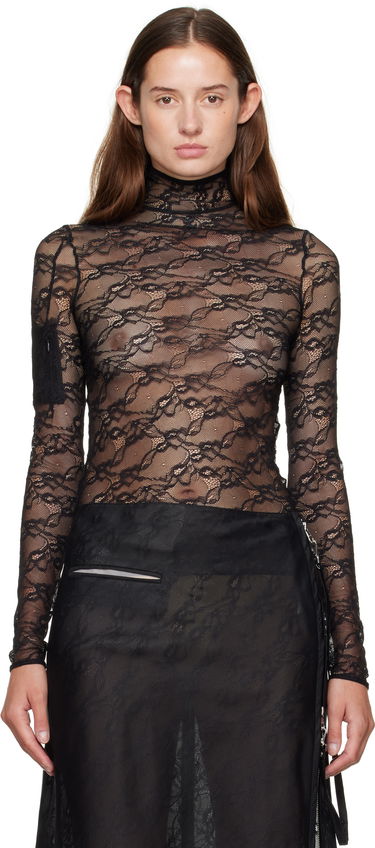Тениска Courrèges Courrèges Lace Mock Neck Long Sleeve Top Черно | 325CTO444PA0132, 0