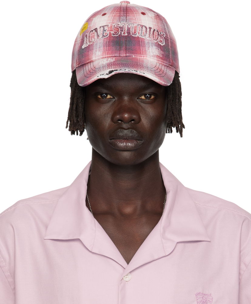 Шапка с козирка Acne Studios Distressed Plaid Cap Розово | C40411-