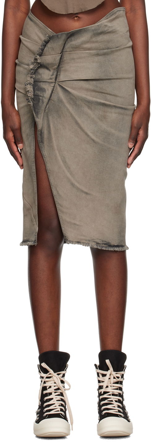Пола Rick Owens DRKSHDW Frayed Denim Midi Skirt Сиво | DS02C5341 SDMP, 0