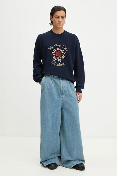 Пуловер Drôle de Monsieur Embroidered Floral Graphic Sweatshirt Тъмно синьо | E.PO162.WO007.NY, 1