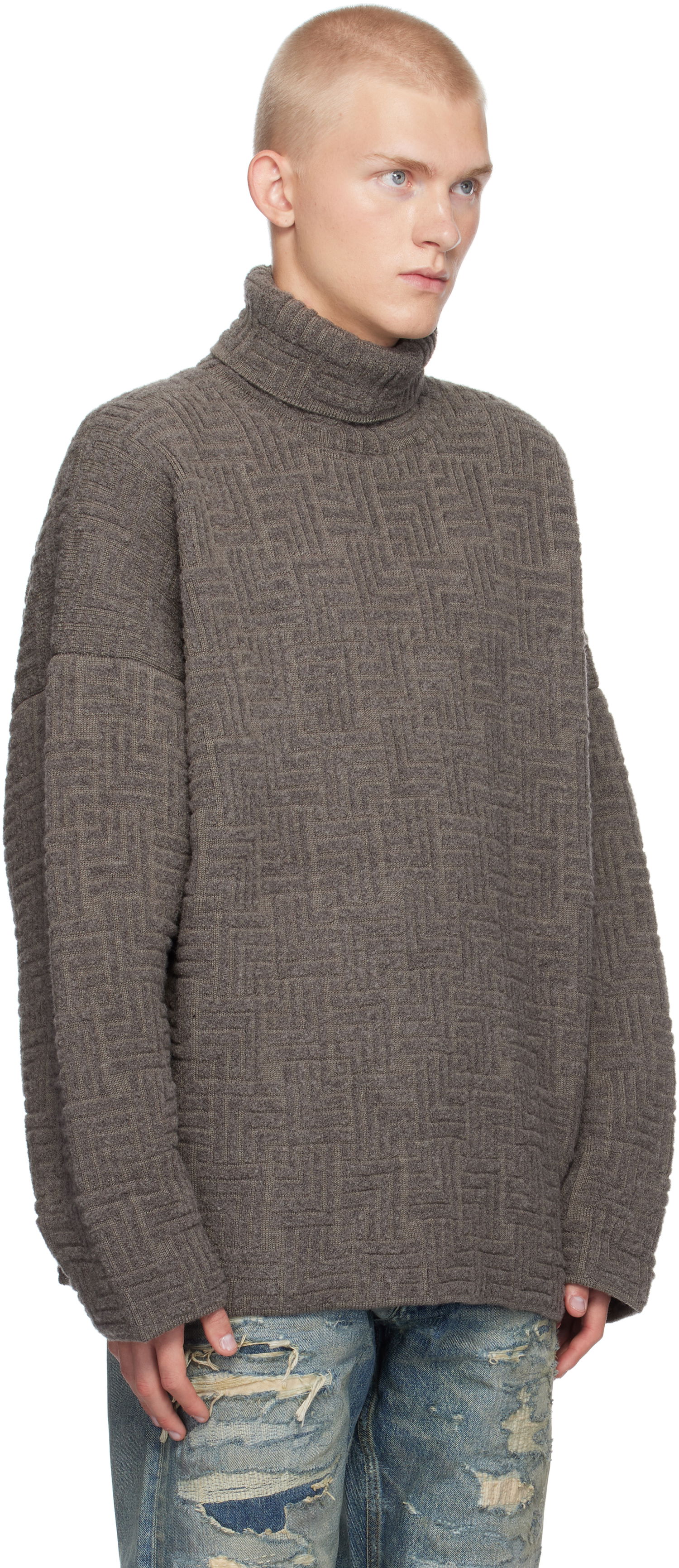 Пуловер Fear of God Fear of God Wool Jacquard Turtleneck Sweater Кафяво | FG820-22810WJB, 1