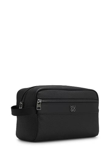Чанта за пътуване BOSS HUGO Grained Faux-Leather Washbag with Logo Trim Черно | 50552293, 1