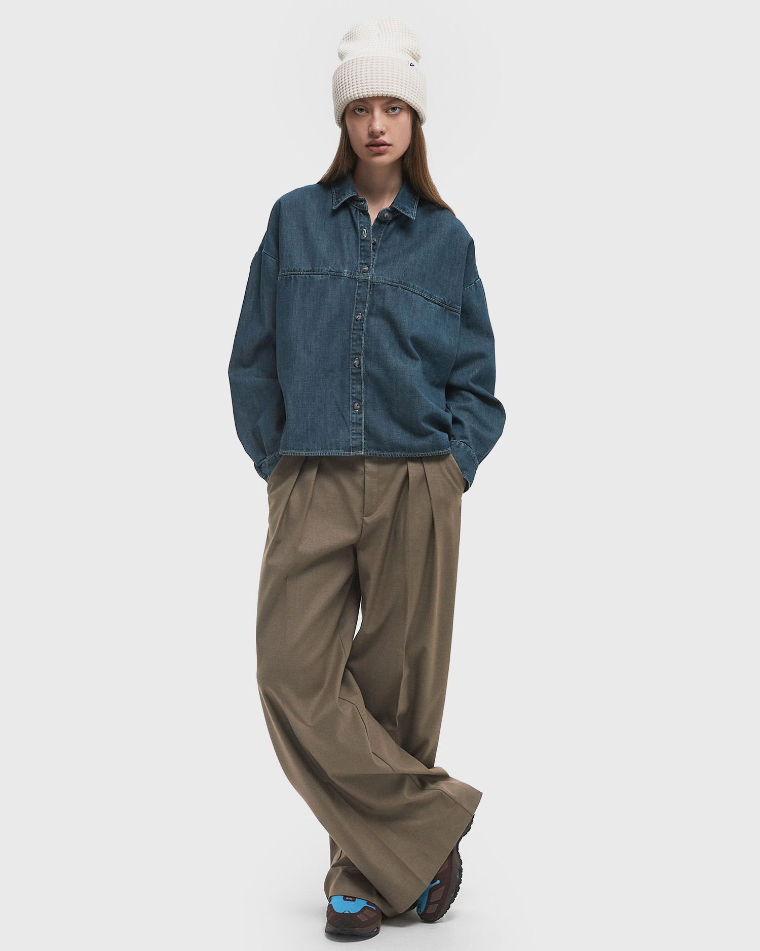 Риза American Vintage American Vintage OZYR Denim Shirt Синьо | OZY06AE25-MEDIUM-GREEN-CAST, 1
