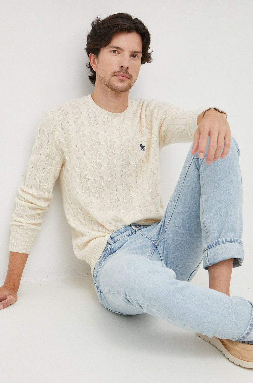 Пуловер Polo by Ralph Lauren Logo Embroidered Cable Knit Jumper Бежово | 710876762010, 0