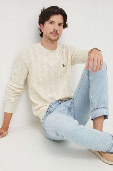 Пуловер Polo by Ralph Lauren Logo Embroidered Cable Knit Jumper Бежово | 710876762010, 0