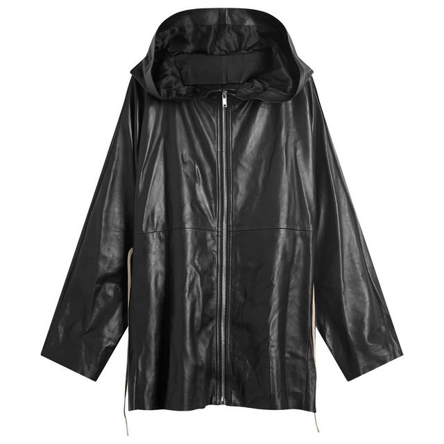 Rick Owens Zip Front Hooded Leather Jacket