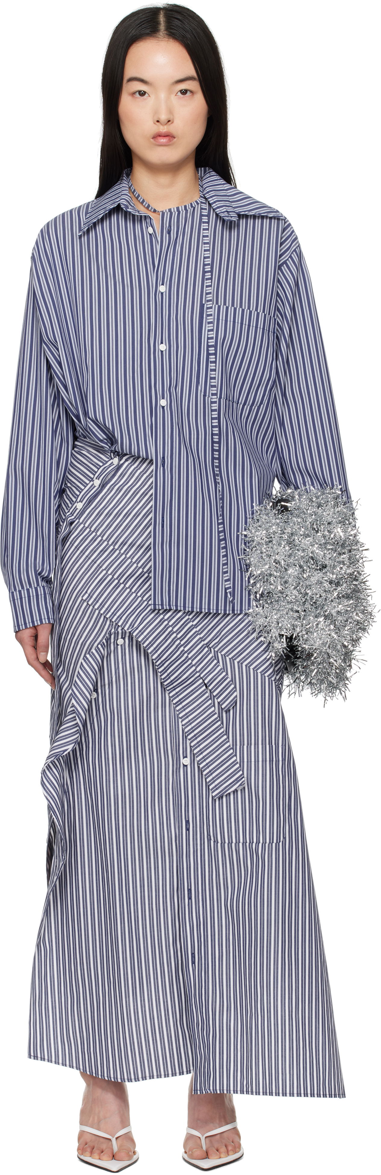 Pокля Ottolinger Ottolinger Deconstructed Shirting Midi Dress Синьо | 11150011101, 0