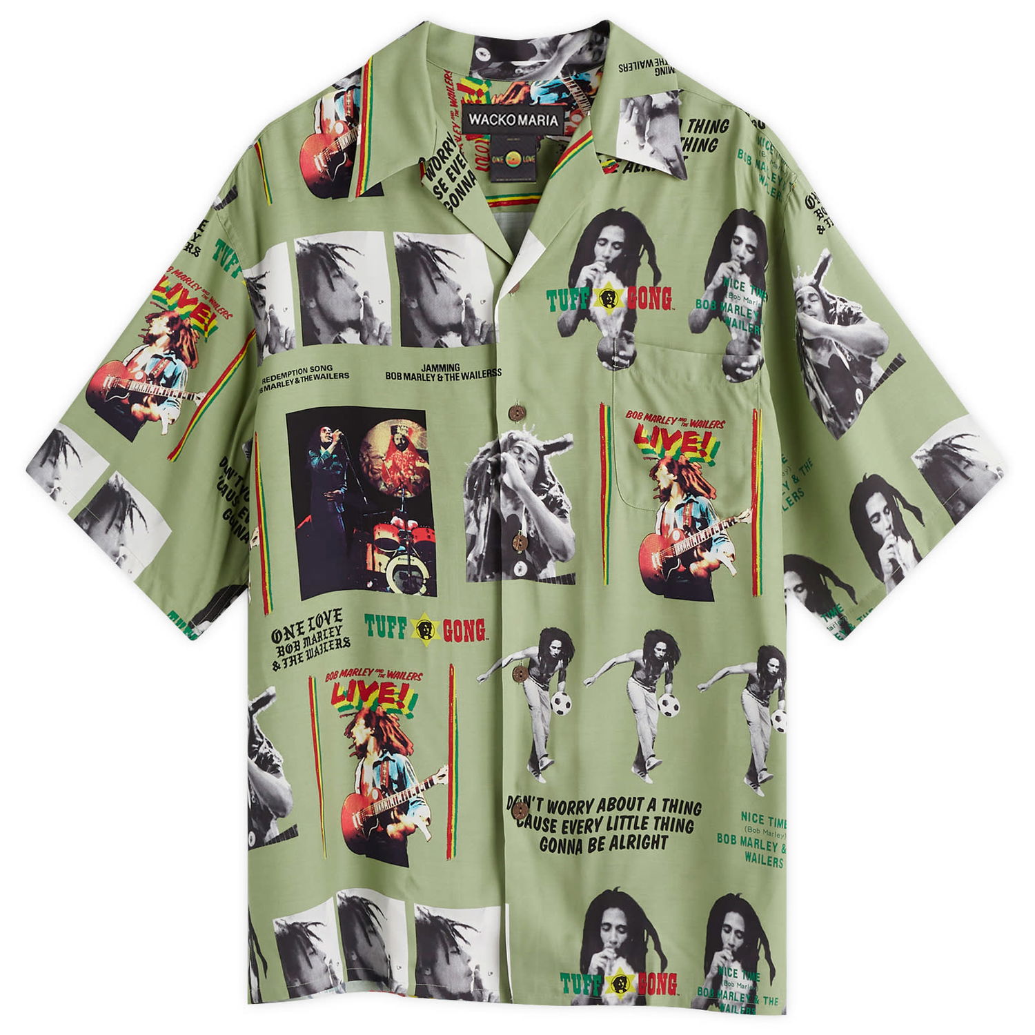 Риза WACKO MARIA Bob Marley Type-1 Hawaiian Shirt Large Зелено | BOBMARLEY-WM-HI09-GRN, 0
