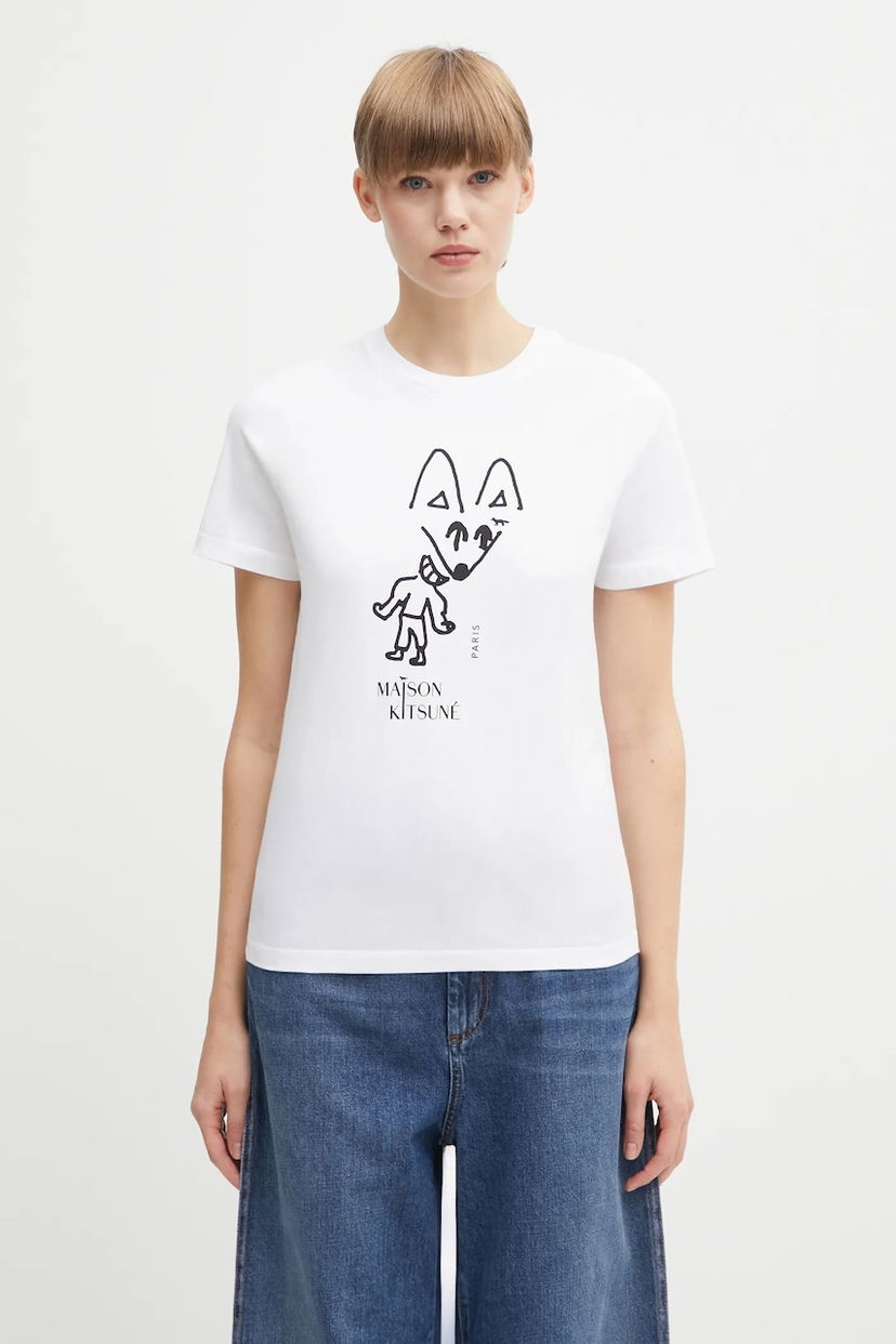 Тениска MAISON KITSUNÉ Party Fox Regular T-Shirt Бяло | PW00120KJ7026
