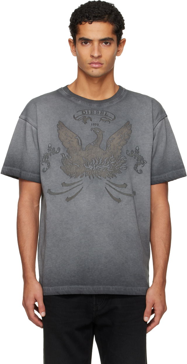 Faded Crewneck T-shirt with Eagle Print