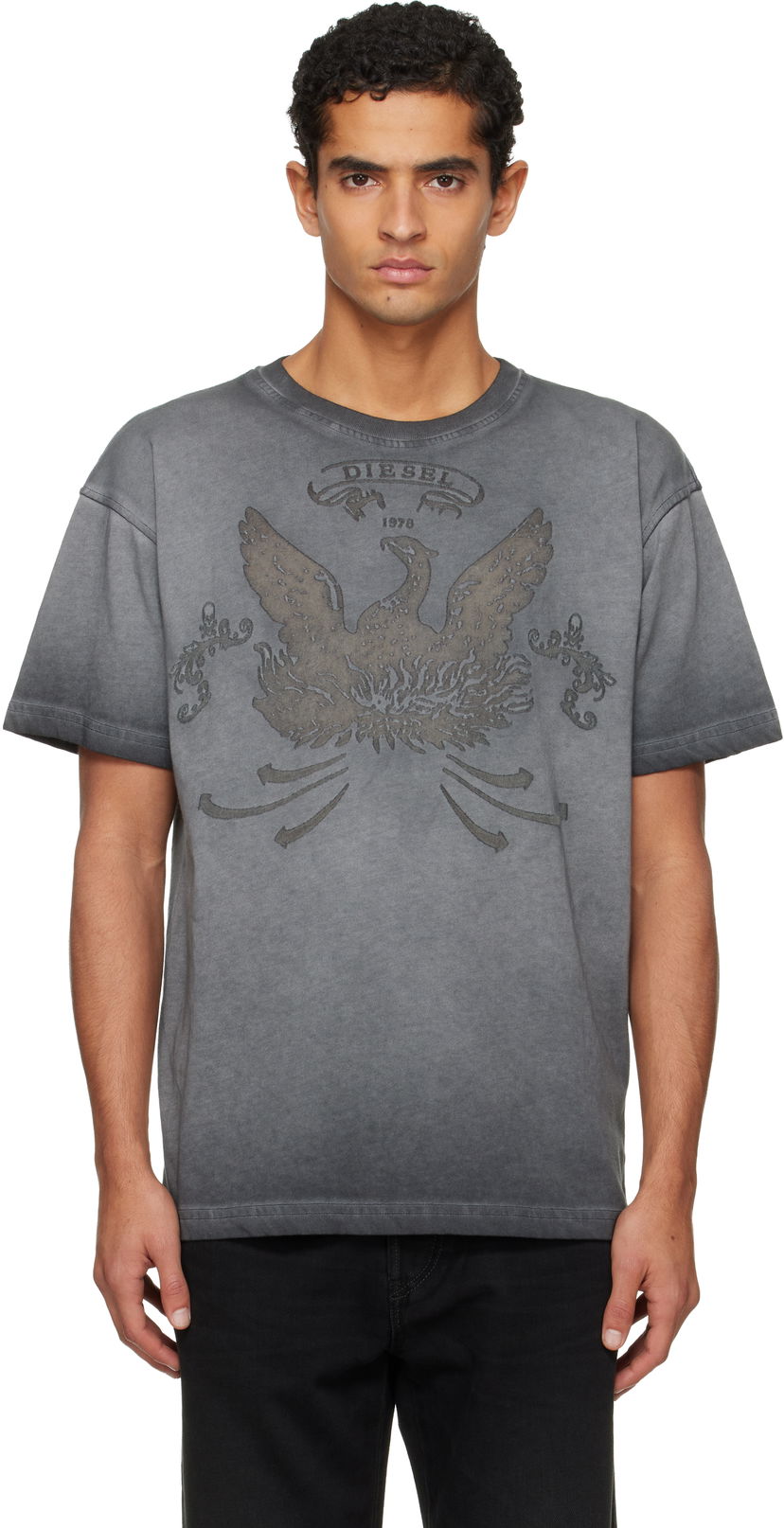 Тениска Diesel Faded Crewneck T-shirt with Eagle Print Сиво | A19373-0DLBW-93R