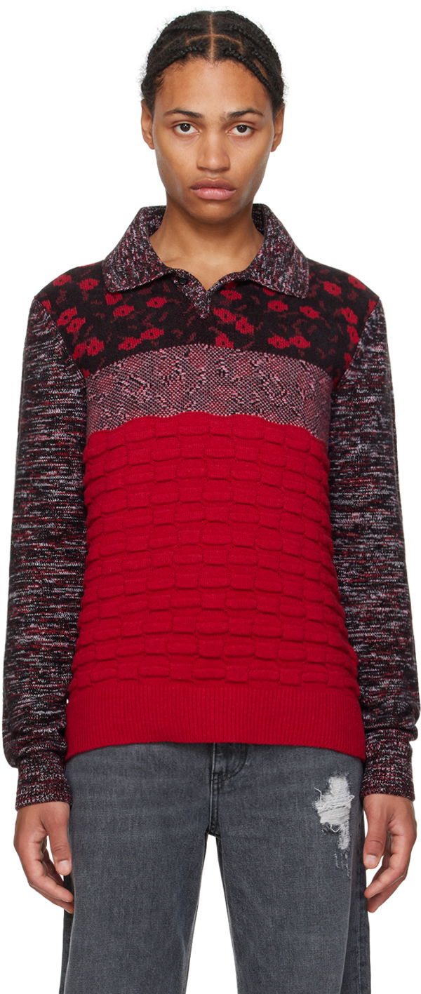 Поло тениска JW Anderson Multi-Texture Polo Червено | KW1231-YN0357, 0