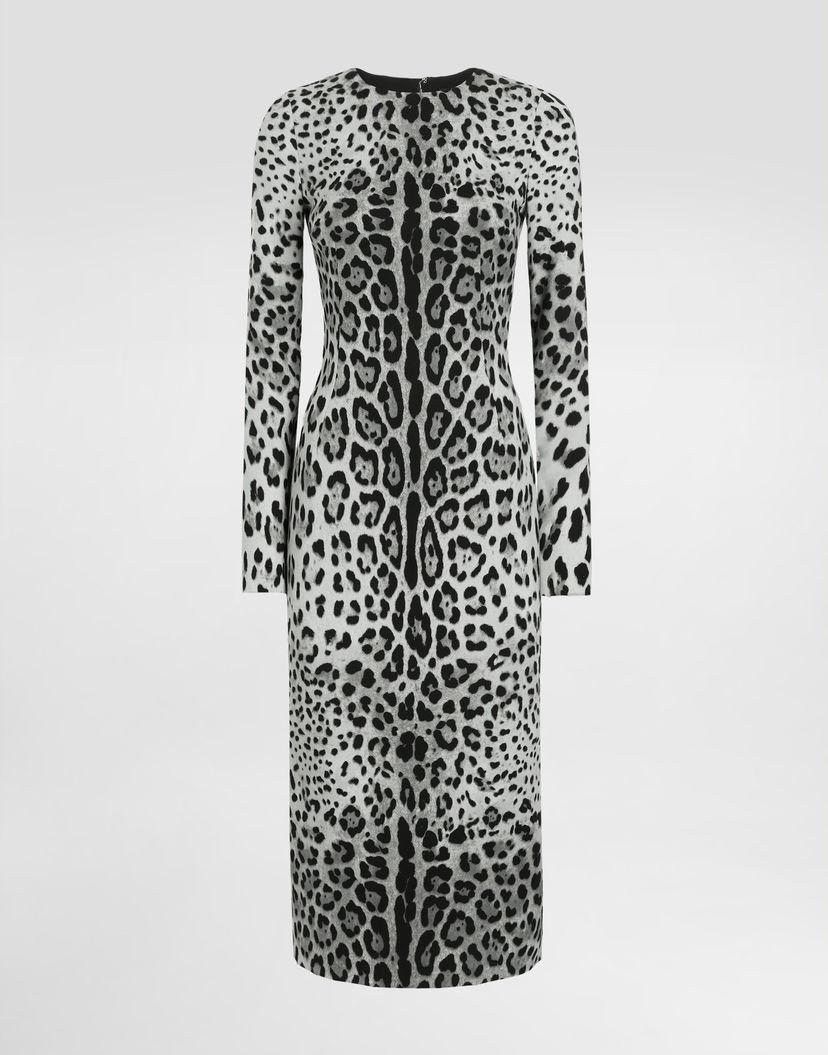 Pокля Dolce & Gabbana Sheath Leopard Print Midi Dress Бяло | F6TKPTFSADDHI13N