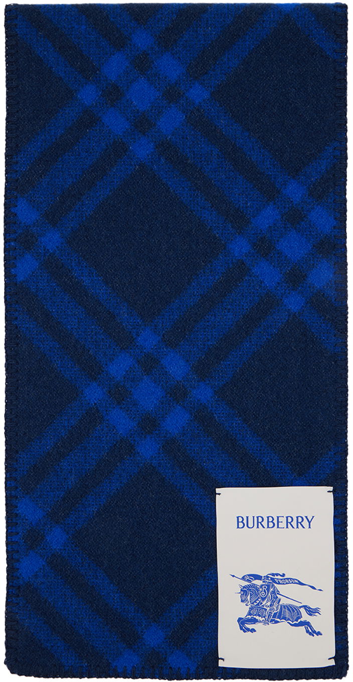 Шал Burberry Check Wool Scarf Navy / Blue Тъмно синьо | 8079249