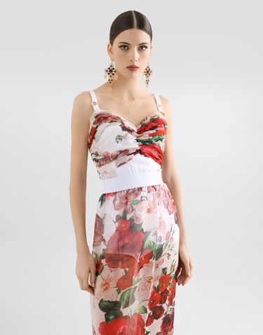 Съкратен топ Dolce & Gabbana Dolce & Gabbana Rose-Print Marquisette and Chiffon Corset Top Бяло | F7AX5TIS1Y6HA5PD, 3