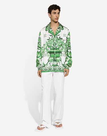 Риза Dolce & Gabbana Majolica Print Silk Twill Shirt Бяло | G5IF1THI1SVHV3TN, 1