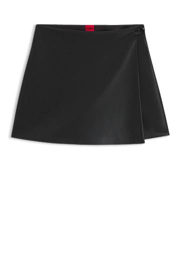 Пола BOSS Wrap-front Faux Leather Mini Skort Черно | 50542312