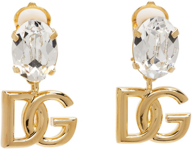 Gold Crystal Logo Earrings