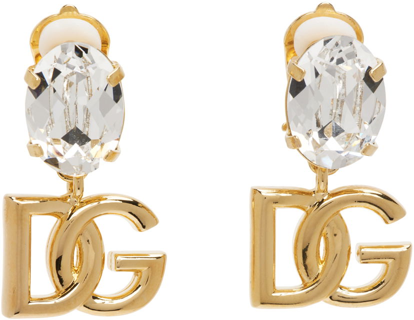 Обеци Dolce & Gabbana Gold Crystal Logo Earrings Металик | WEO8S1W1111