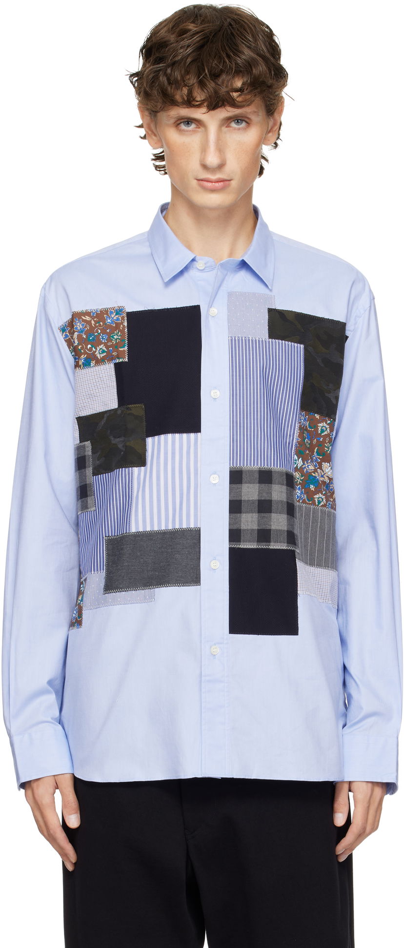 Риза Junya Watanabe Patchwork Shirt Синьо | WN-B018-051