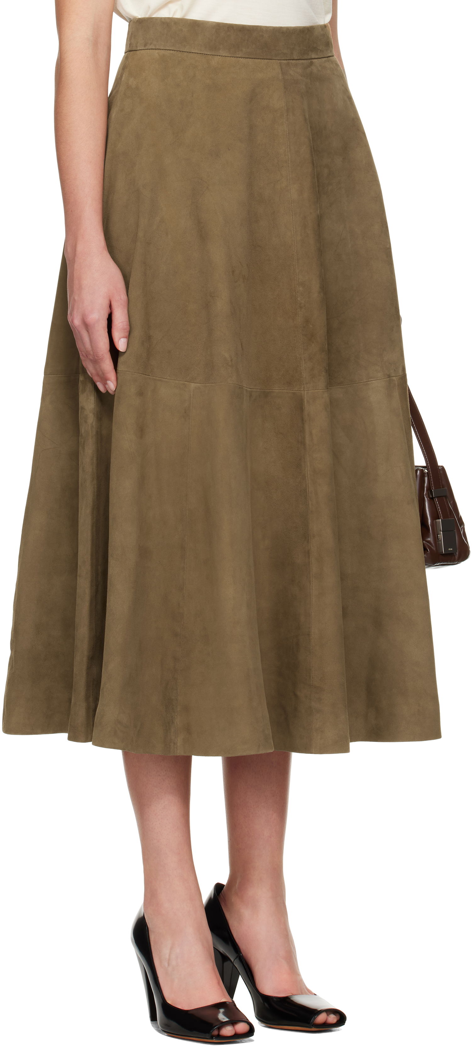 Пола Róhe Róhe A-Line Suede Midi Skirt Зелено | 414-32-144, 1