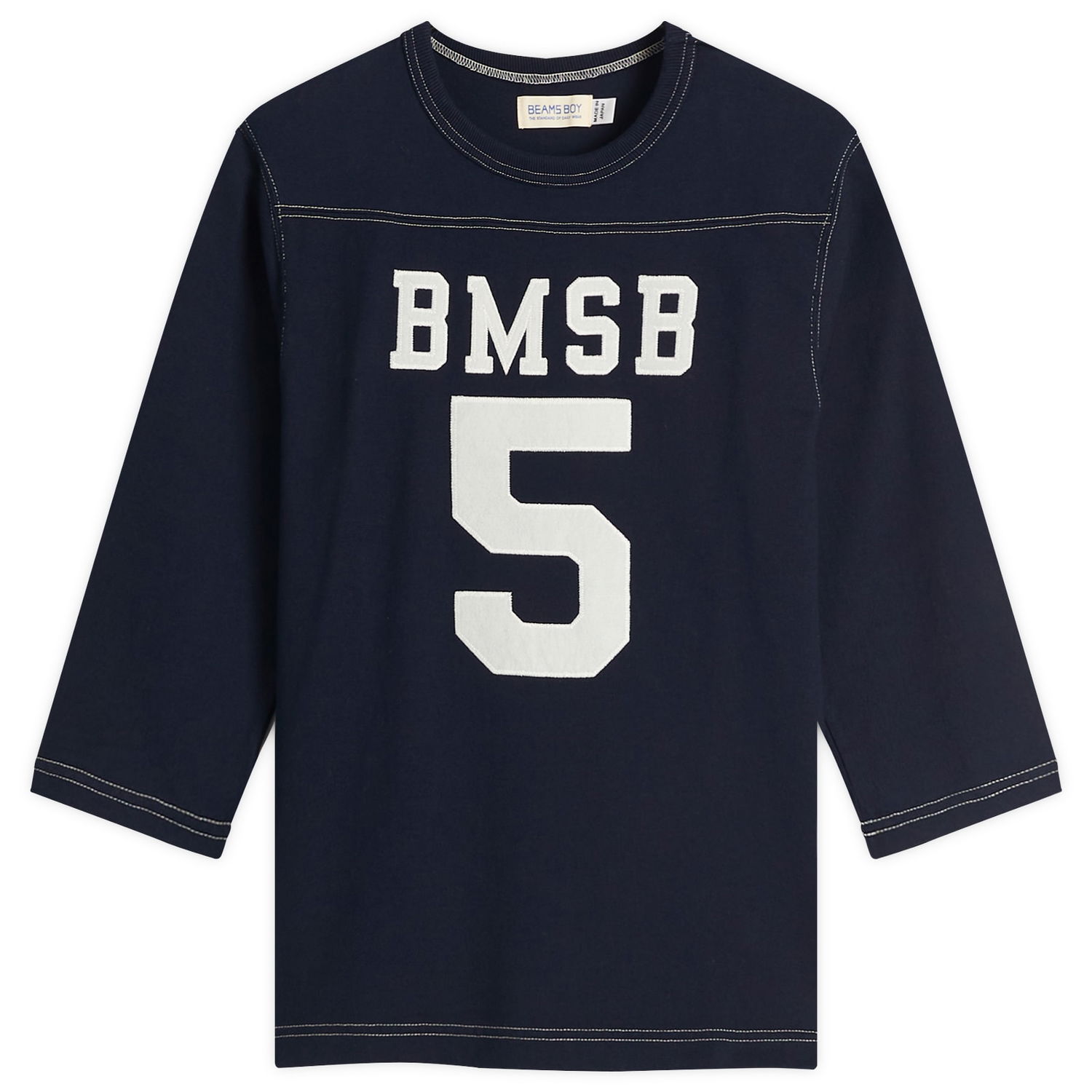 Тениска BEAMS Beams Boy 3/4 Sleeve Football T-Shirt Тъмно синьо | 13140337101-79, 1