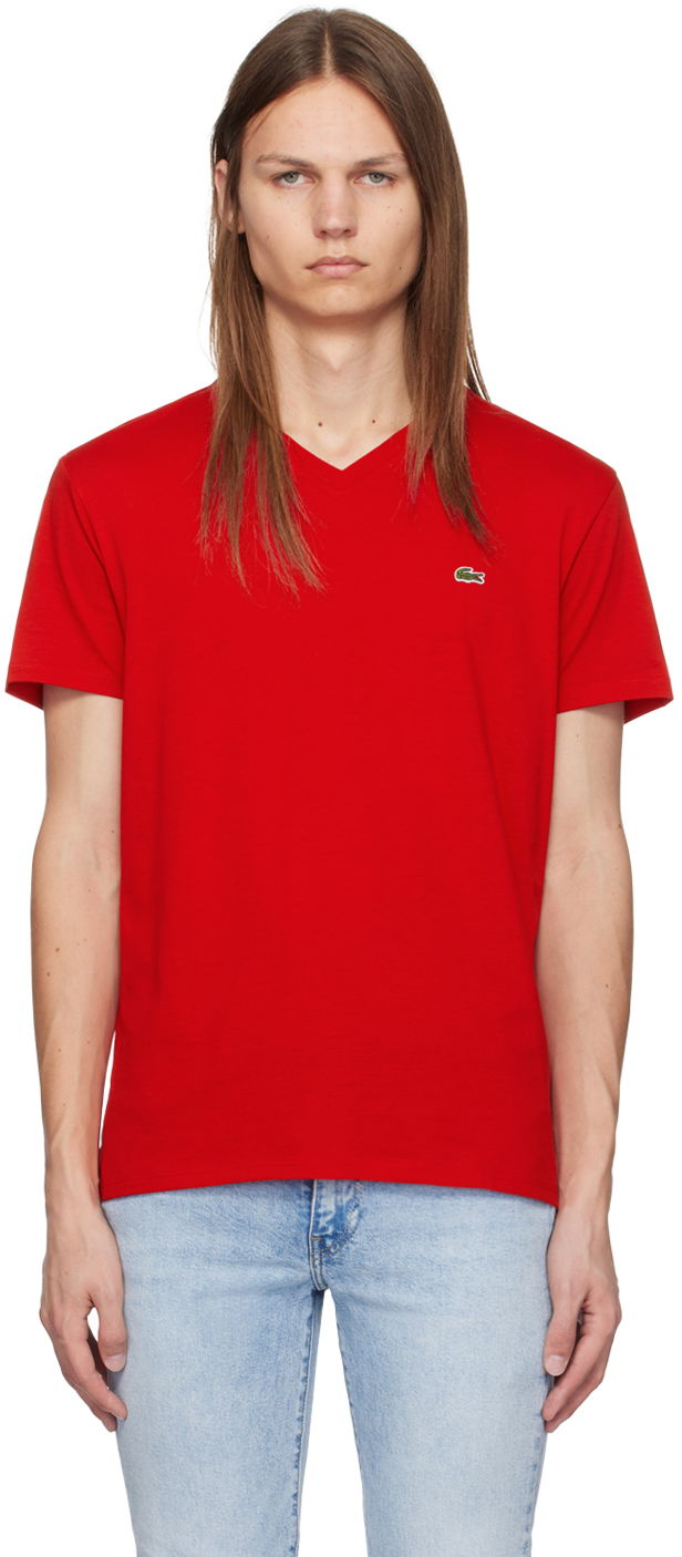 Тениска Lacoste Red V-Neck T-Shirt Червено | TH6710_240