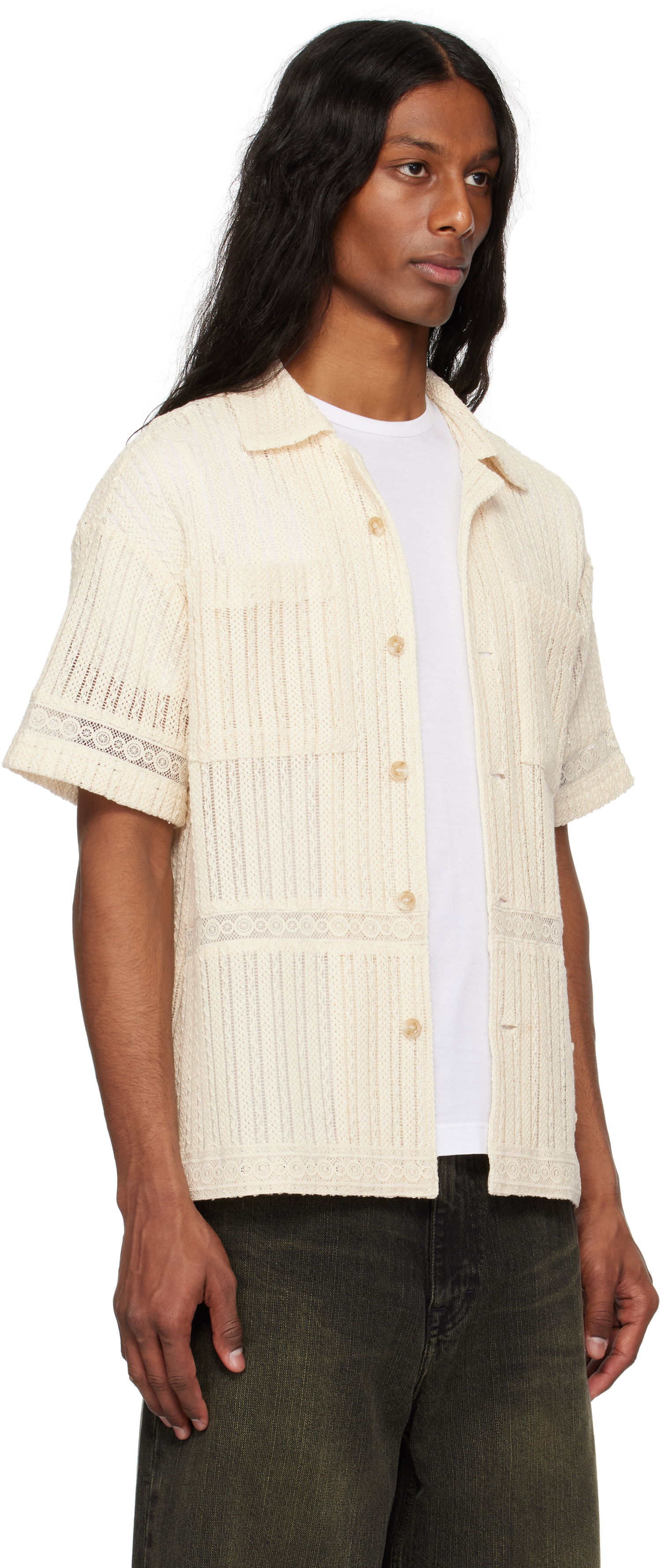 Риза Andersson Bell Andersson Bell Jacquard Stripe Short Sleeve Shirt Бежово | atb1279m, 1