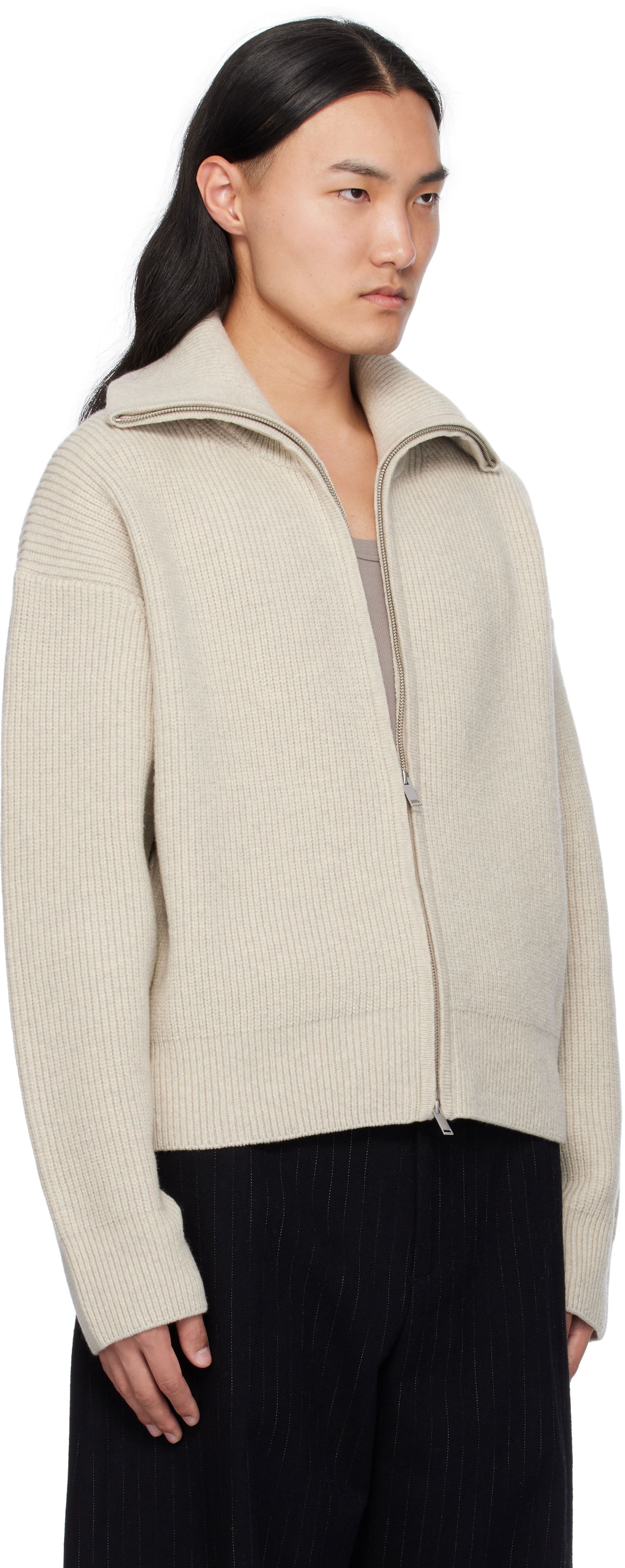 Пуловер Studio Nicholson Studio Nicholson Sandos Knit Zip-Up Jacket Бежово | SANDOS SNM - 1291, 1