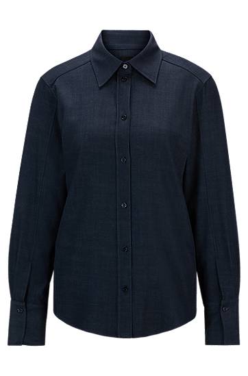 Риза BOSS Regular-Fit Denim-Effect Twill Blouse Тъмно синьо | 50518443, 0