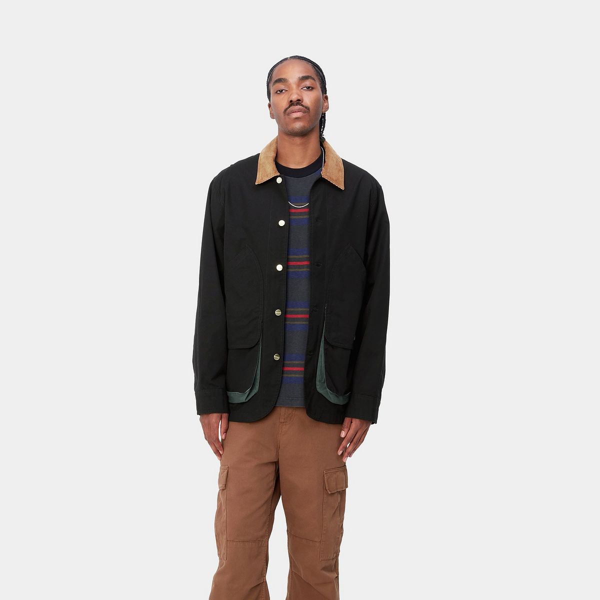 Яке Carhartt WIP Heston Jacket "Black / Discovery Green heavy stone wash" Черно | I032148_1OC_60, 0