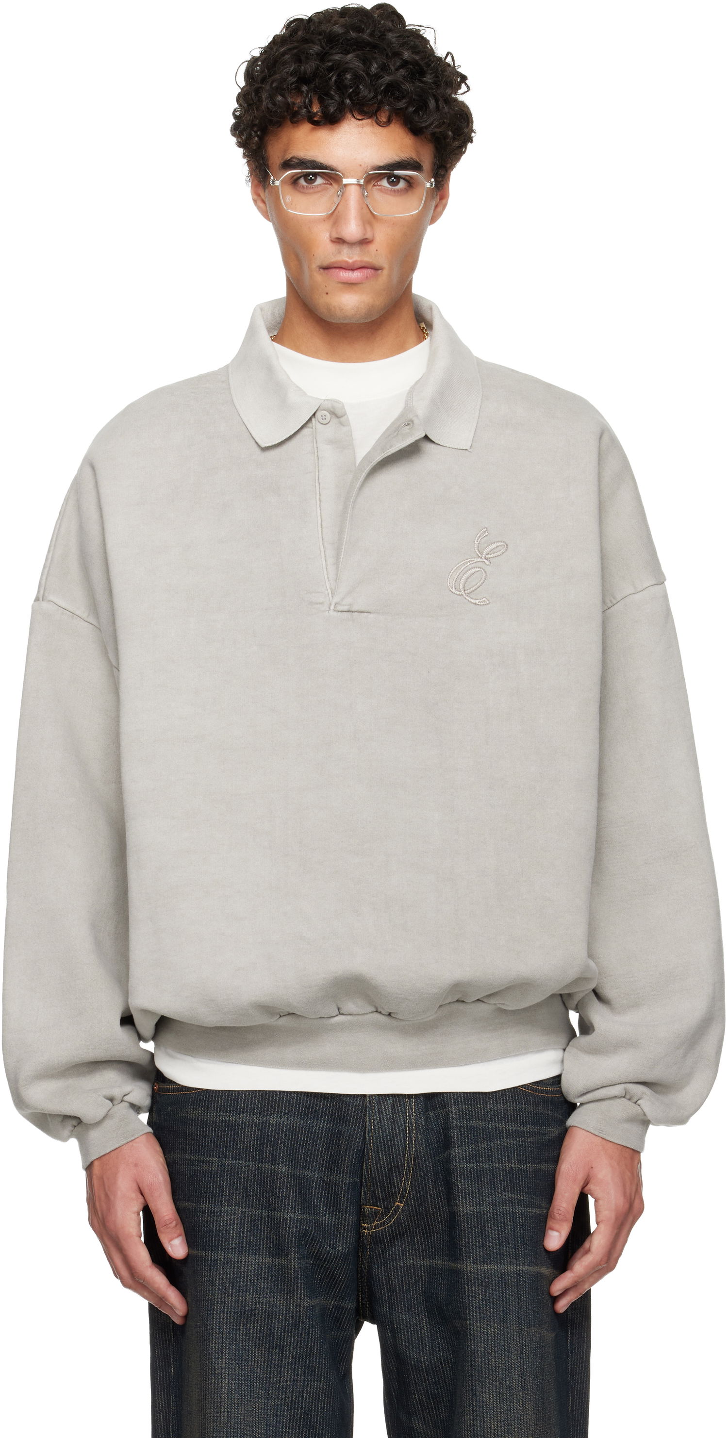 Суитчър Fear of God Holiday Embroidered Long-Sleeve Polo Sweatshirt Сиво | 192HO252041F, 0