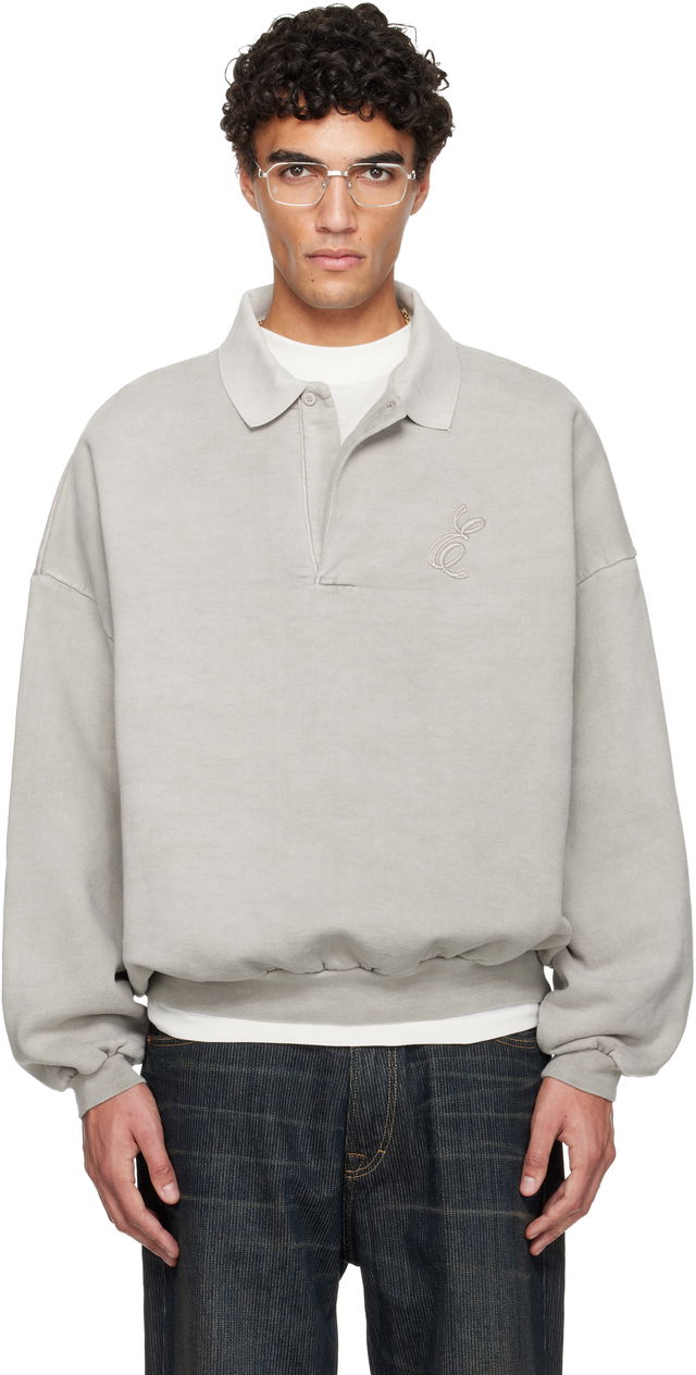 Holiday Embroidered Long-Sleeve Polo Sweatshirt
