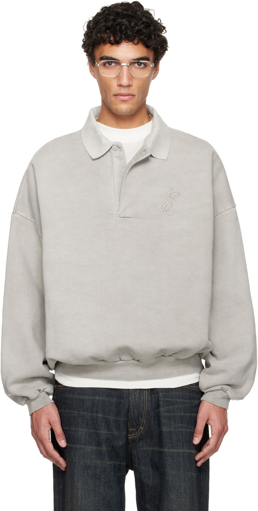 Суитчър Fear of God Holiday Embroidered Long-Sleeve Polo Sweatshirt Сиво | 192HO252041F