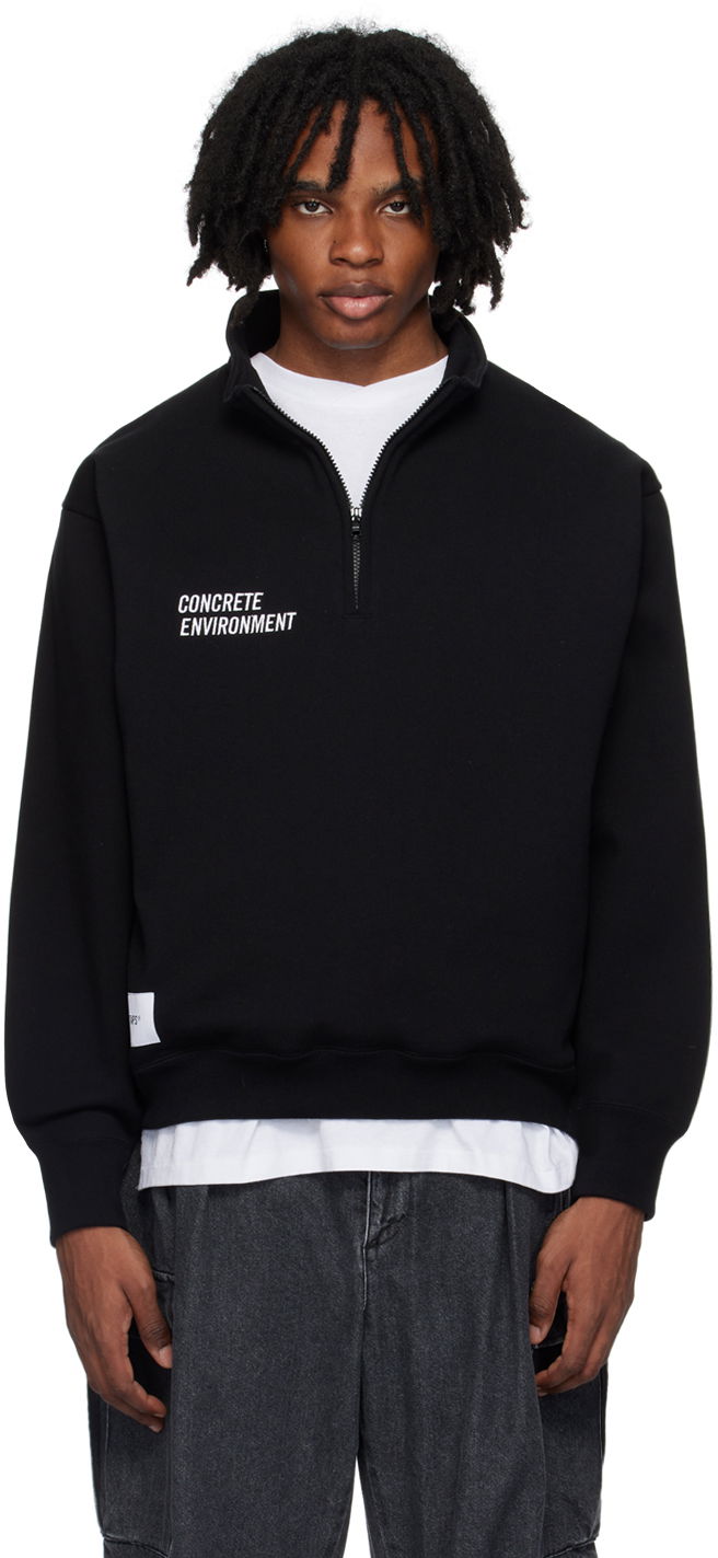 Суитчър WTAPS Black Half-Zip Logo Sweatshirt Черно | 241ATDT-CSM05, 0