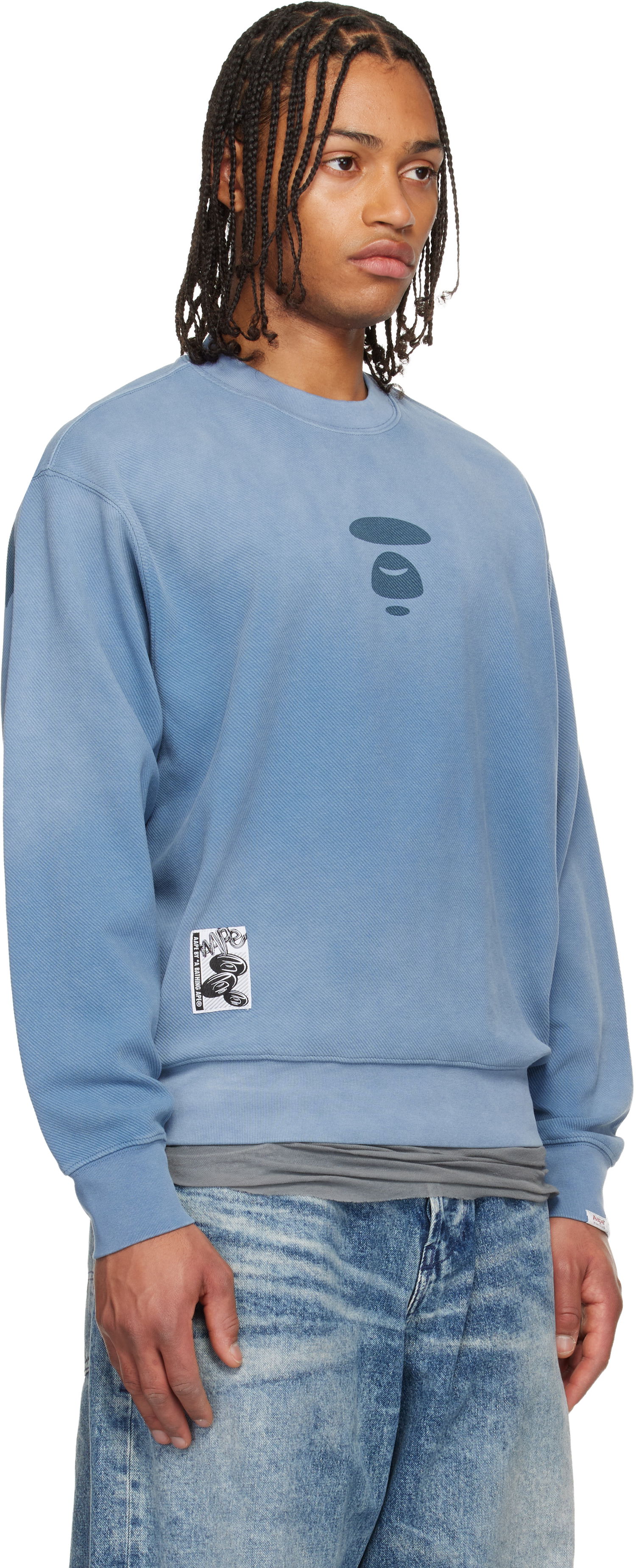 Суитчър AAPE by A Bathing Ape Moonface Crew Neck Sweatshirt Синьо | AAPSWMC381XXPBLE, 1
