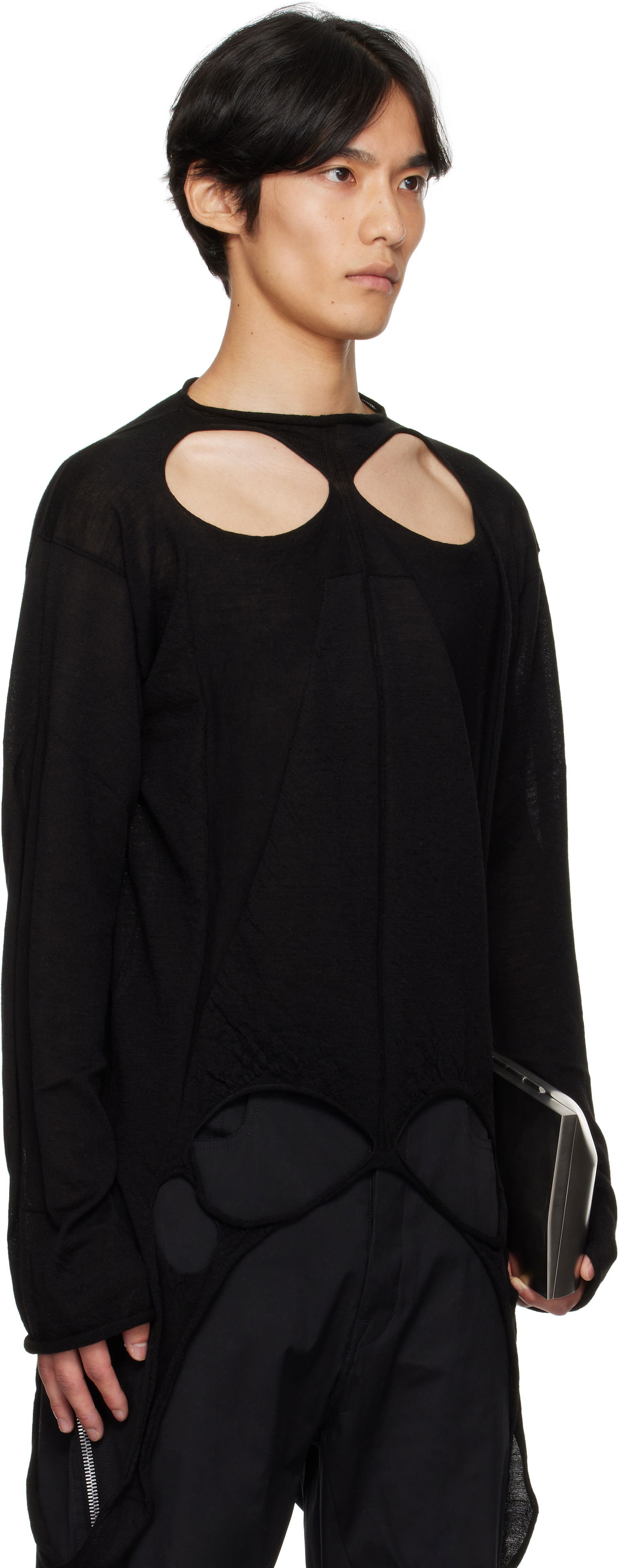 Пуловер Rick Owens Rick Owens Concordians Slashed Pull Sweater Черно | RU02E1671 ML, 1