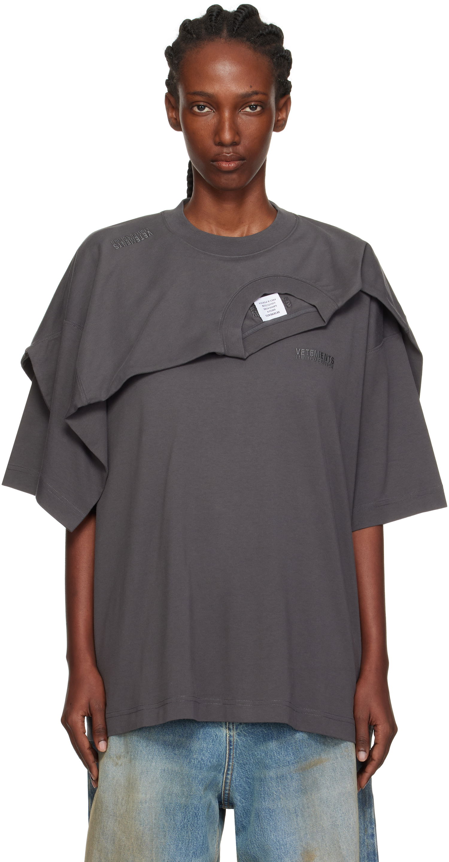 Тениска VETEMENTS VETEMENTS Double Layered T-Shirt Сиво | UH76TR400M, 0