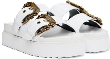 Кецове и обувки Versace Versace Jeans Couture Baroque Buckle Arizona Flat Sandals Бяло | E78VA3SM1_EZS539, 3