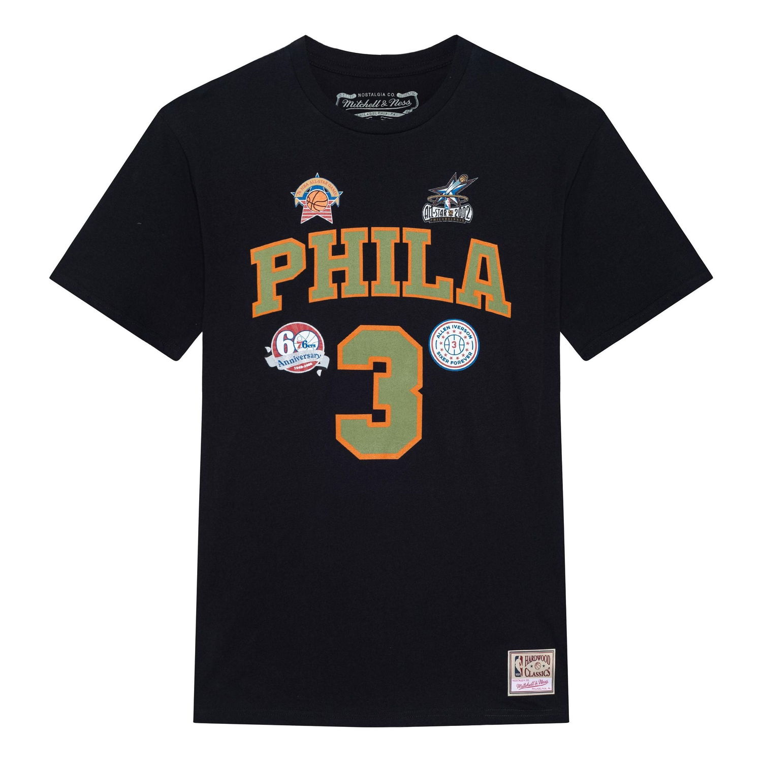 Тениска Mitchell & Ness Philadelphia 76ers 'Allen Iverson 3' Script T-Shirt Черно | BNN3DP22083-P76BLCKAIV, 0