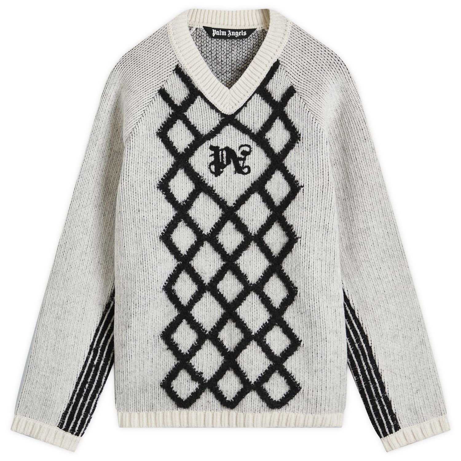 Пуловер Palm Angels V-Neck Knit Large Бяло | PMHD015F24KNI0020310, 0