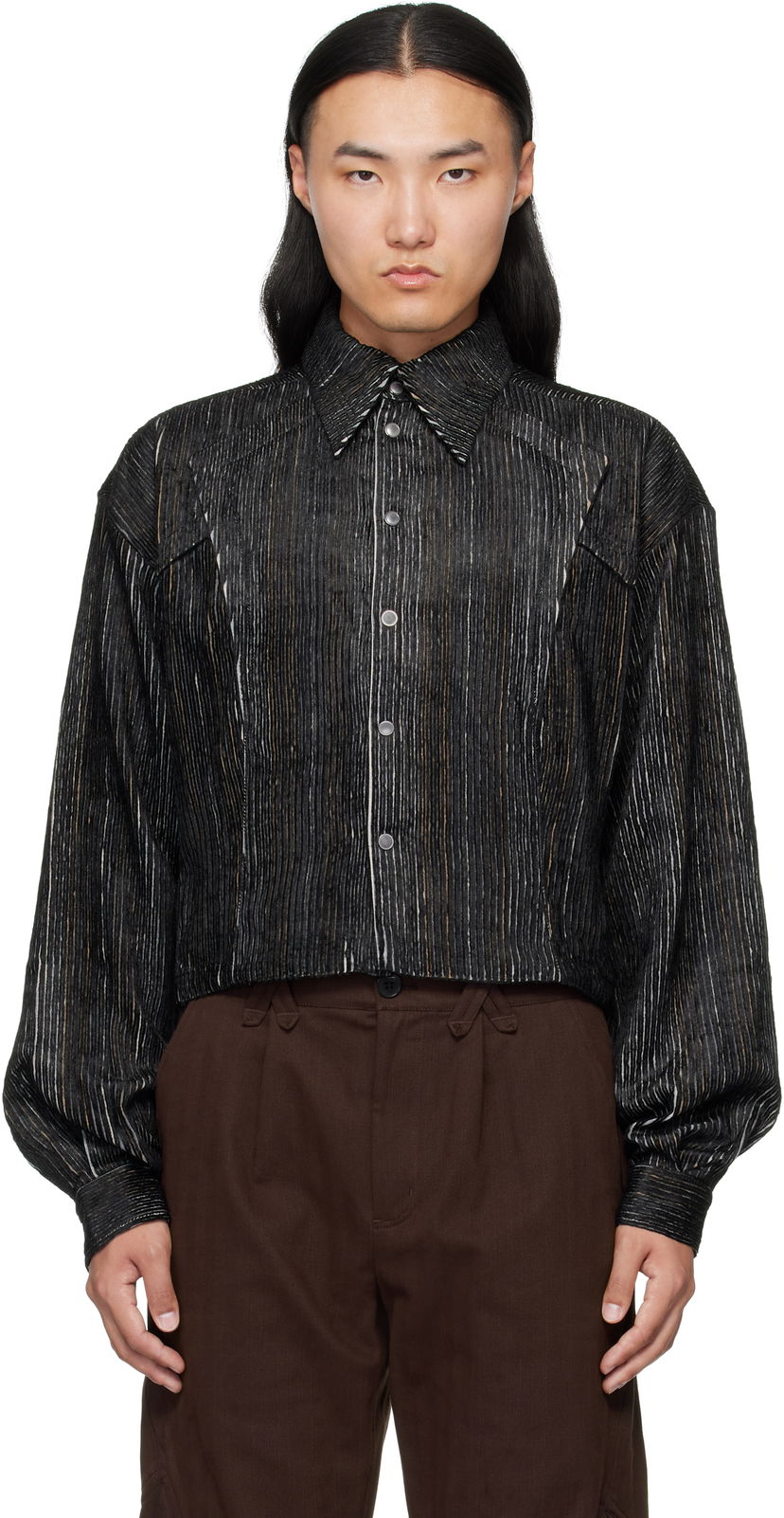 Риза KIKO KOSTADINOV Kiko Kostadinov Kraner Striped Cropped Shirt Черно | KKAW25SH01-53