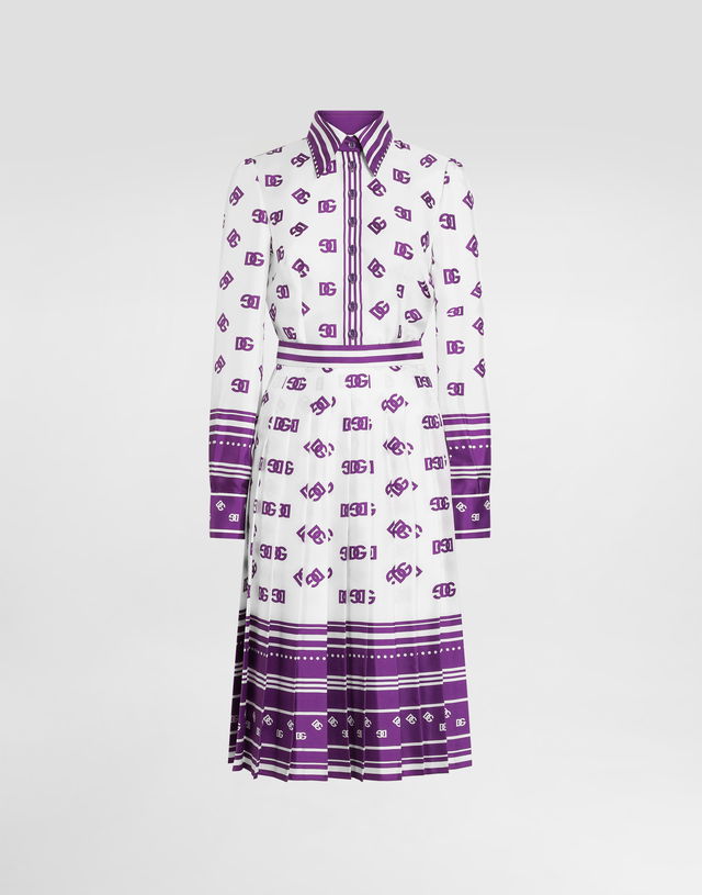 Dolce & Gabbana DG Logo All-over Print Twill Shirt Dress