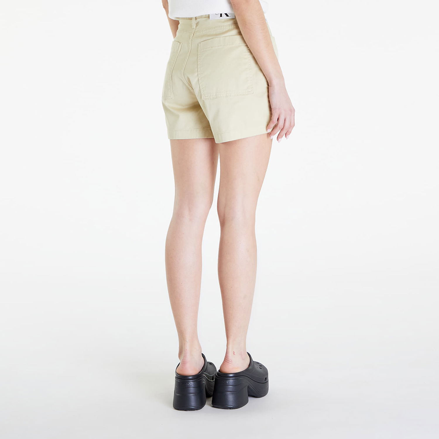 Къси панталони CALVIN KLEIN Jeans Woven Label Mom Short Green Haze Бежово | J20J223135 LFU, 1