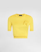 Dolce & Gabbana Silk Short-Sleeved Sweater with 3D Flower Embellishment